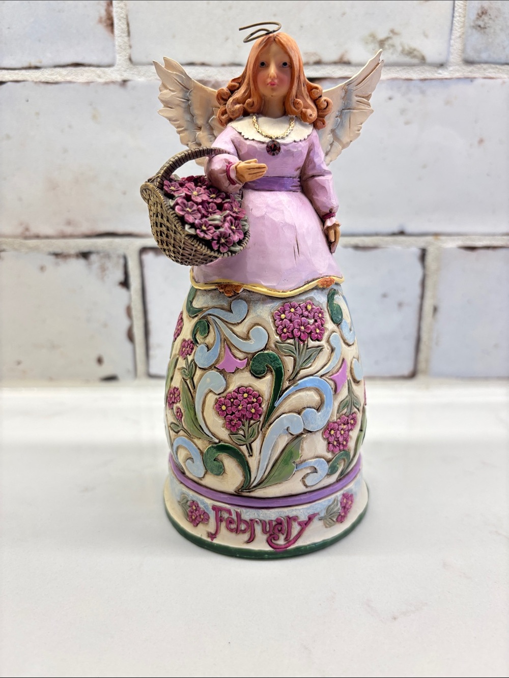 Jim Shore February Angel Sculpture in Pink, Cream and Green